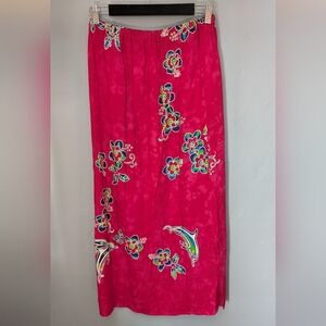 🌙 Hawaiian Floral And Dolphin Maxi Skirt in Tie Dye Pink